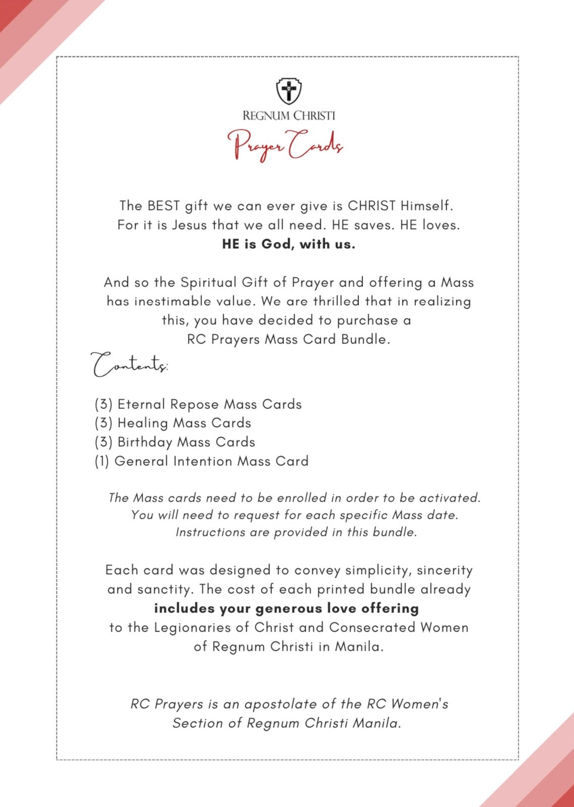 RC Prayer Cards Mass Bundle