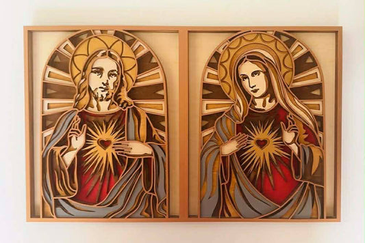 Twin Hearts Wood Art